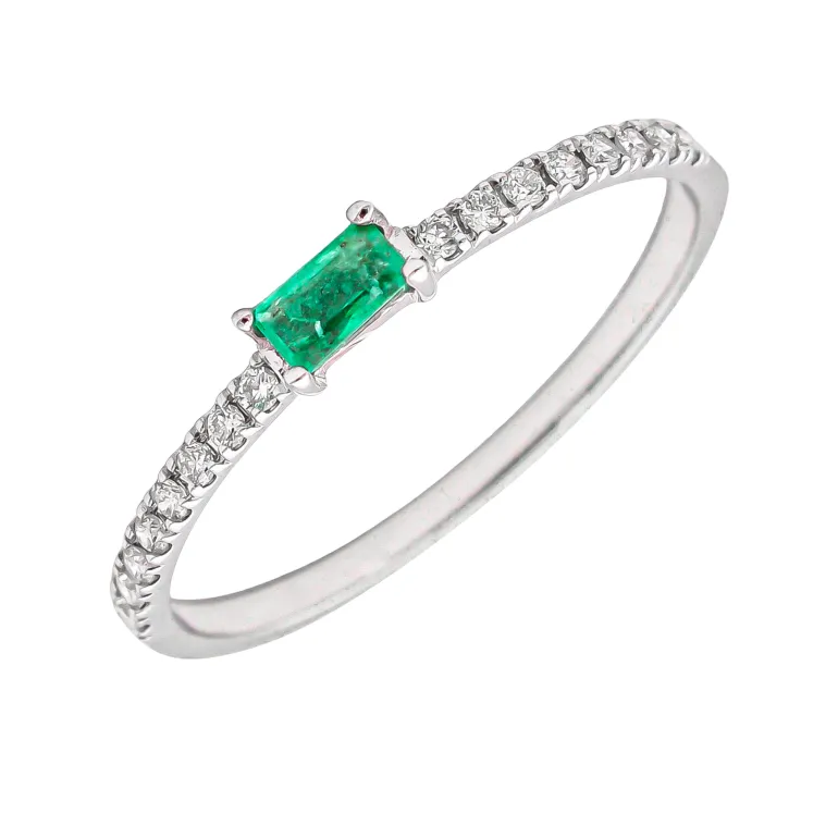 Anillo Aura Esmeralda Diamantes G-VS Oro Blanco 18K