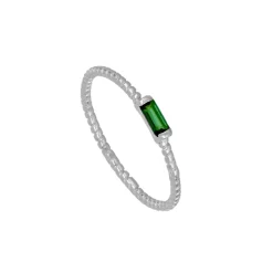 Anillo Baguette Verde Plata
