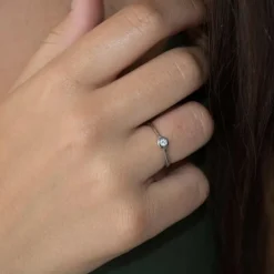 Anillo Chatón Diamante G-VS Oro Blanco 18K