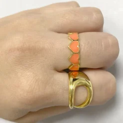 Anillo Corazones Naranja Plata