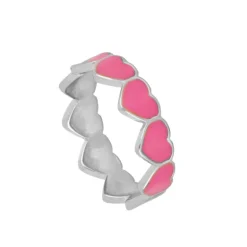 Anillo Corazones Rosa Plata