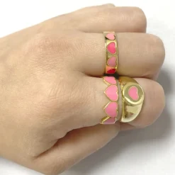 Anillo Corazones Rosa Plata