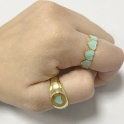 Anillo Corazones Turquesa Plata
