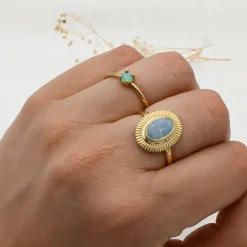 Anillo Kin Amazonita Plata Dorada