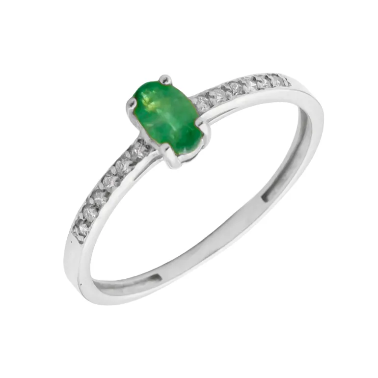 Anillo Ovale Esmeralda Oro Blanco 18K
