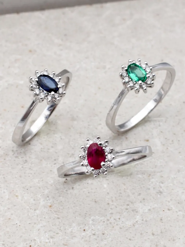 Anillo Rose Zafiro Diamantes G-VS Oro Blanco 18K