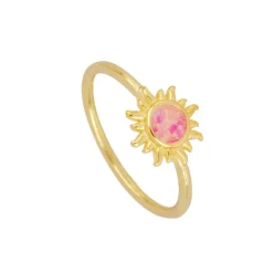 Anillo Sole Ópalo Fucsia Plata Dorada