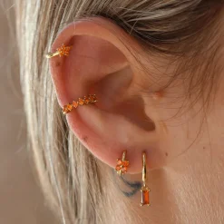 Aros Cleo Naranja Plata Dorada