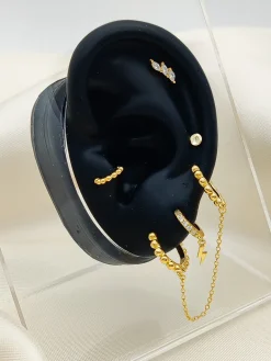 Aros Doble Pompeya Chain Plata Dorada