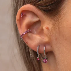 Aros Dunia Fucsia Plata Dorada