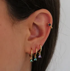 Aros Dunia Verde Plata Dorada