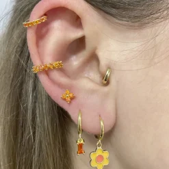 Aros Flower Amarillo Plata Dorada