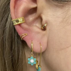 Aros Flower Turquesa Plata