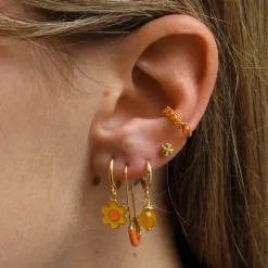 Aros Jade Naranja Plata Dorada