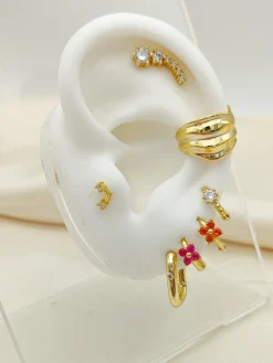 Aros Link Fucsia Plata Dorada