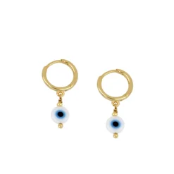 Aros Ojo Turco White Plata Dorada
