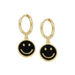 Aros Smiley Black Plata Dorada