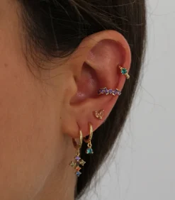 Aros Vani Green Blue Plata Dorada