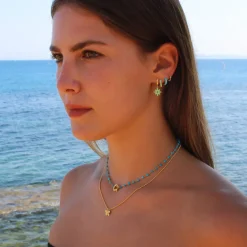 Aros Vani Turquesa Plata Dorada