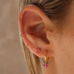 Ear Cuff Grecia Fucsia Plata Dorada