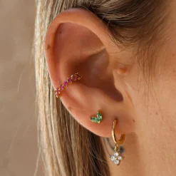 Ear Cuff Grecia Fucsia Plata Dorada