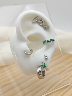 Ear Cuff Hidra Verde Plata
