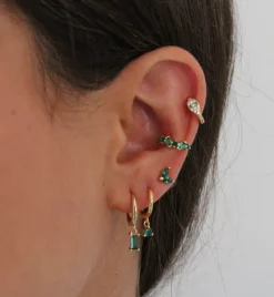 Ear Cuff Hidra Verde Plata Dorada