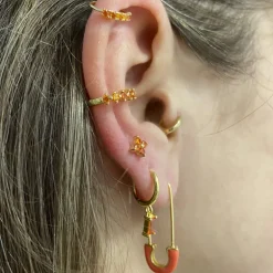Pendientes Clip Naranja Plata Dorada