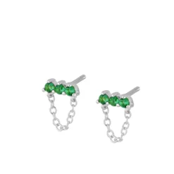 Pendientes Verde Chain Plata