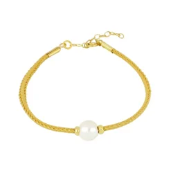 Pulsera Perla Hilo Beige Plata Dorada